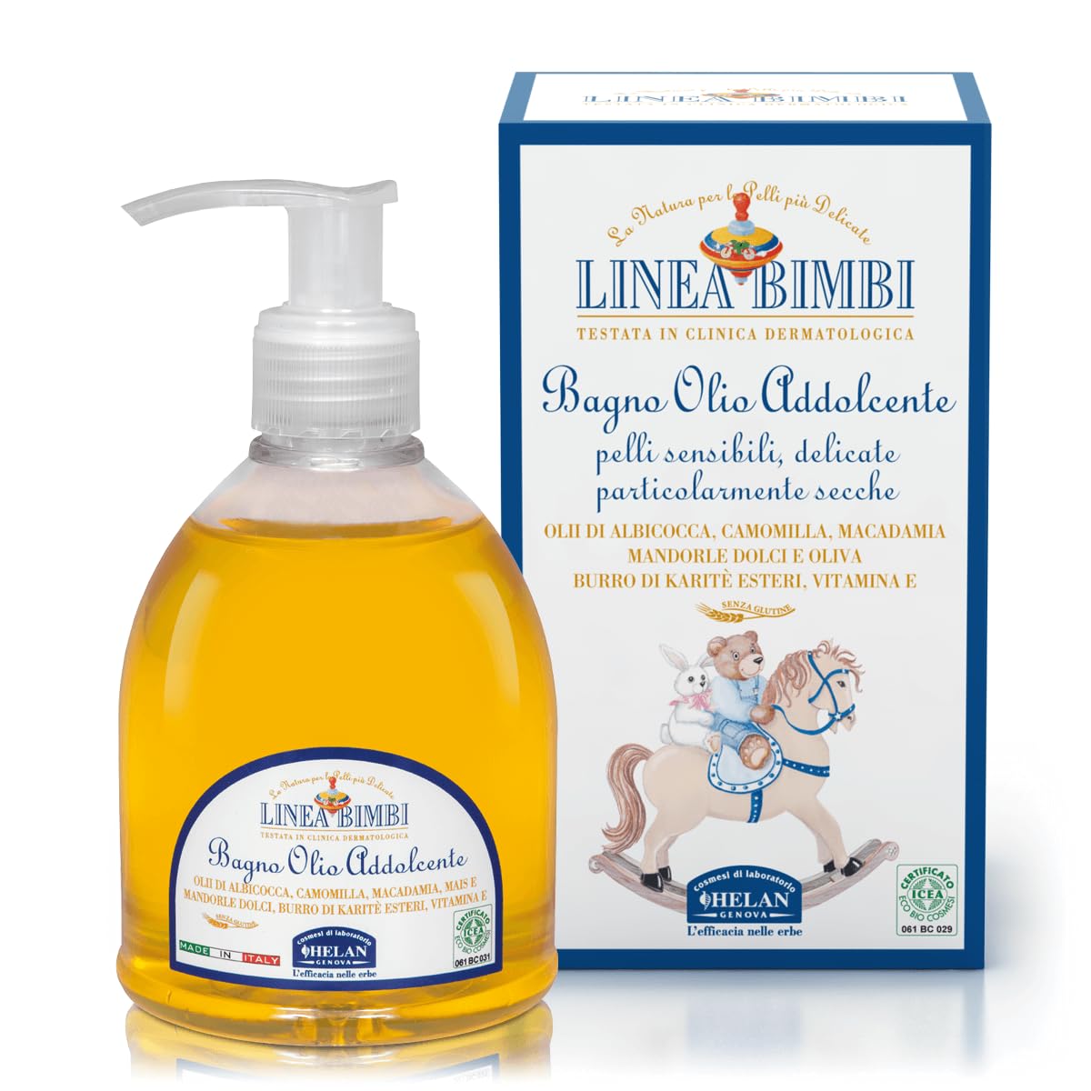 Helan, Speciale Nascita, Confezione Regalo, Linea Bimbi - Bagno Olio Addolcente, Olio Emolliente, Pelle di Velluto Talco Liquido - Confezione Kit Ricercata con Nastro in Tessuto (Blu e Rosa)