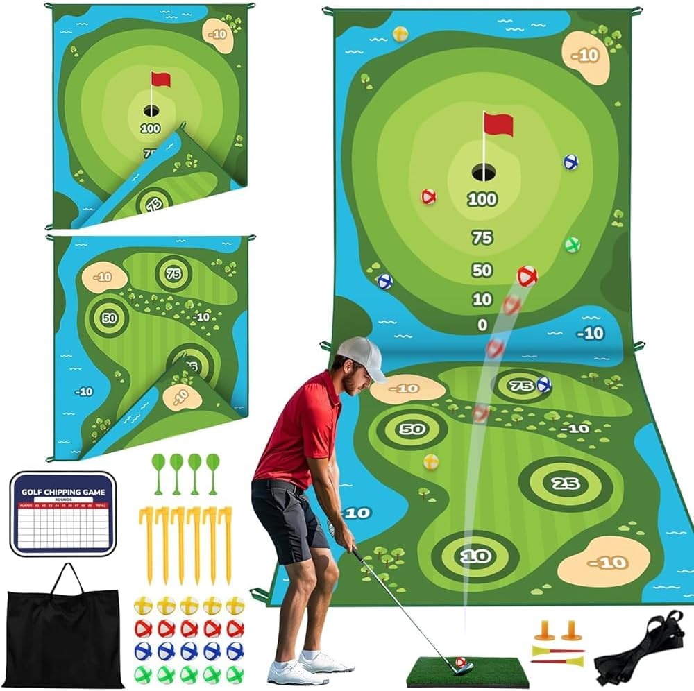TOY Life Golf Chipping Game, Double-Sided Sticky Golf Pro Battle Mat with 20 Sticky Balls & 4 Darts, Backyard Chipping Games for Adult Kids Outdoor & Indoor