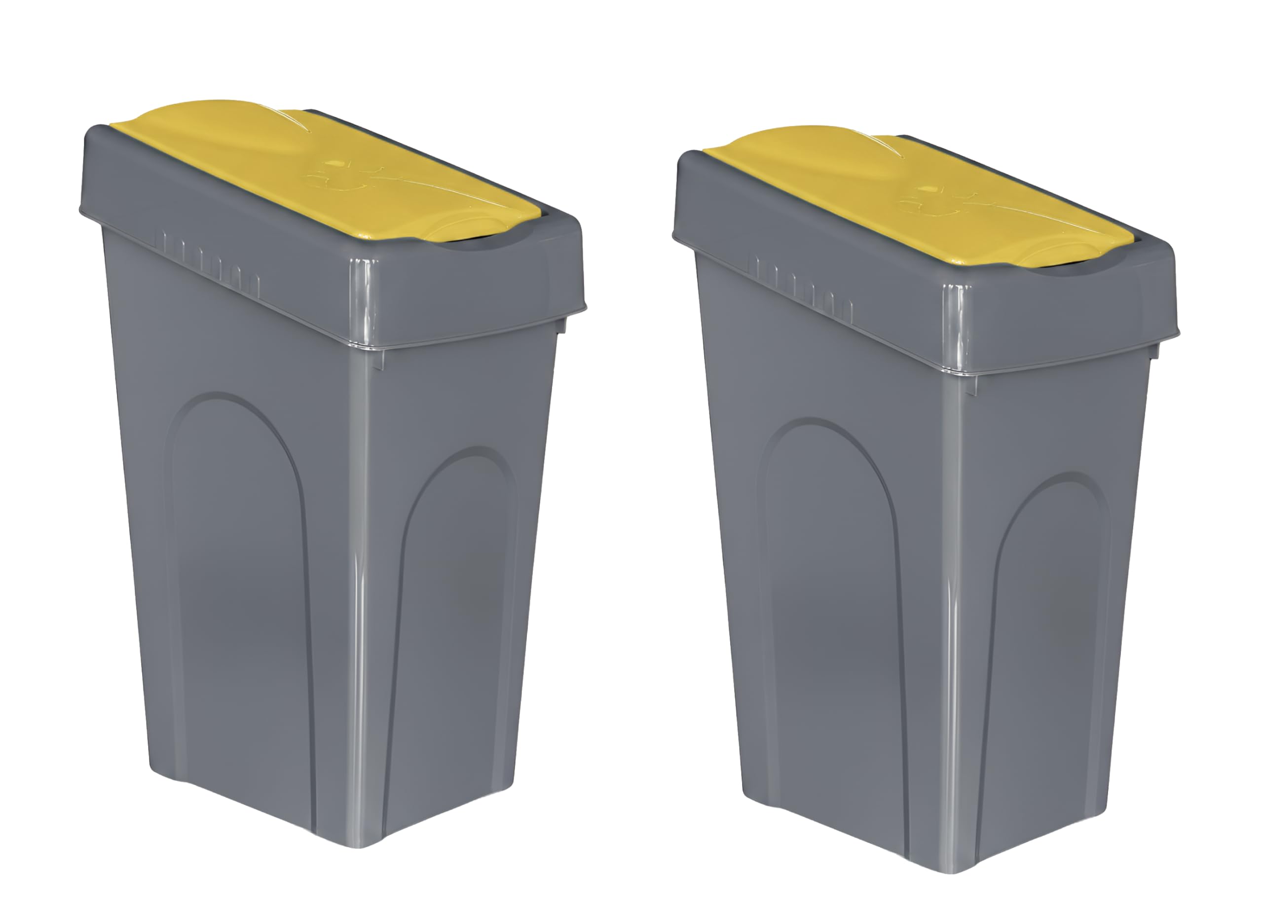 Optimal Products 50L Plastic Recycling Bin Rubbish Dustbin Kitchen Garden Recycle Waste Bin With Lid (Yellow, 2)