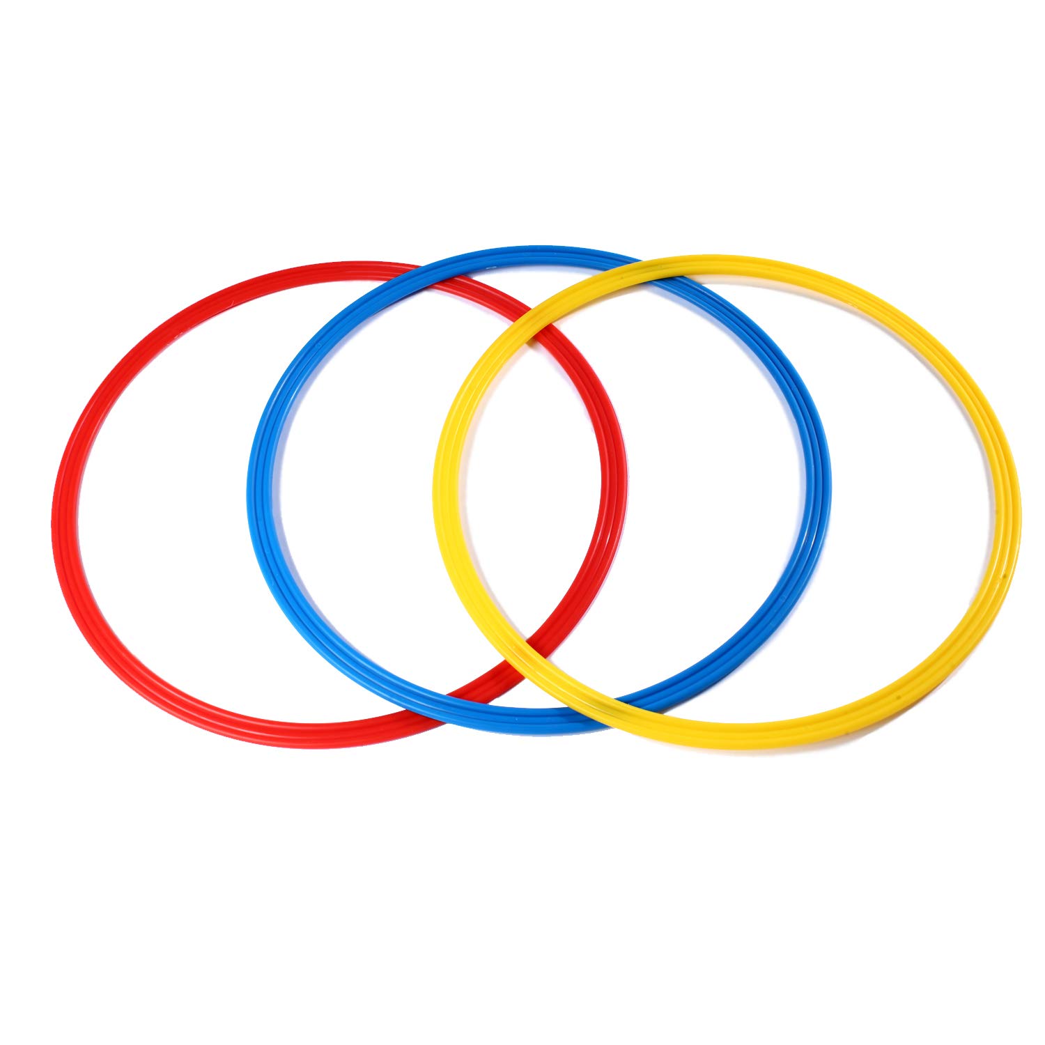 Anillos de coordinación – Juego de 12 aros de coordinación en amarillo, rojo y azul I Anillos de agilidad para el entrenamiento en el deporte I Neumáticos de fitness con bolsa