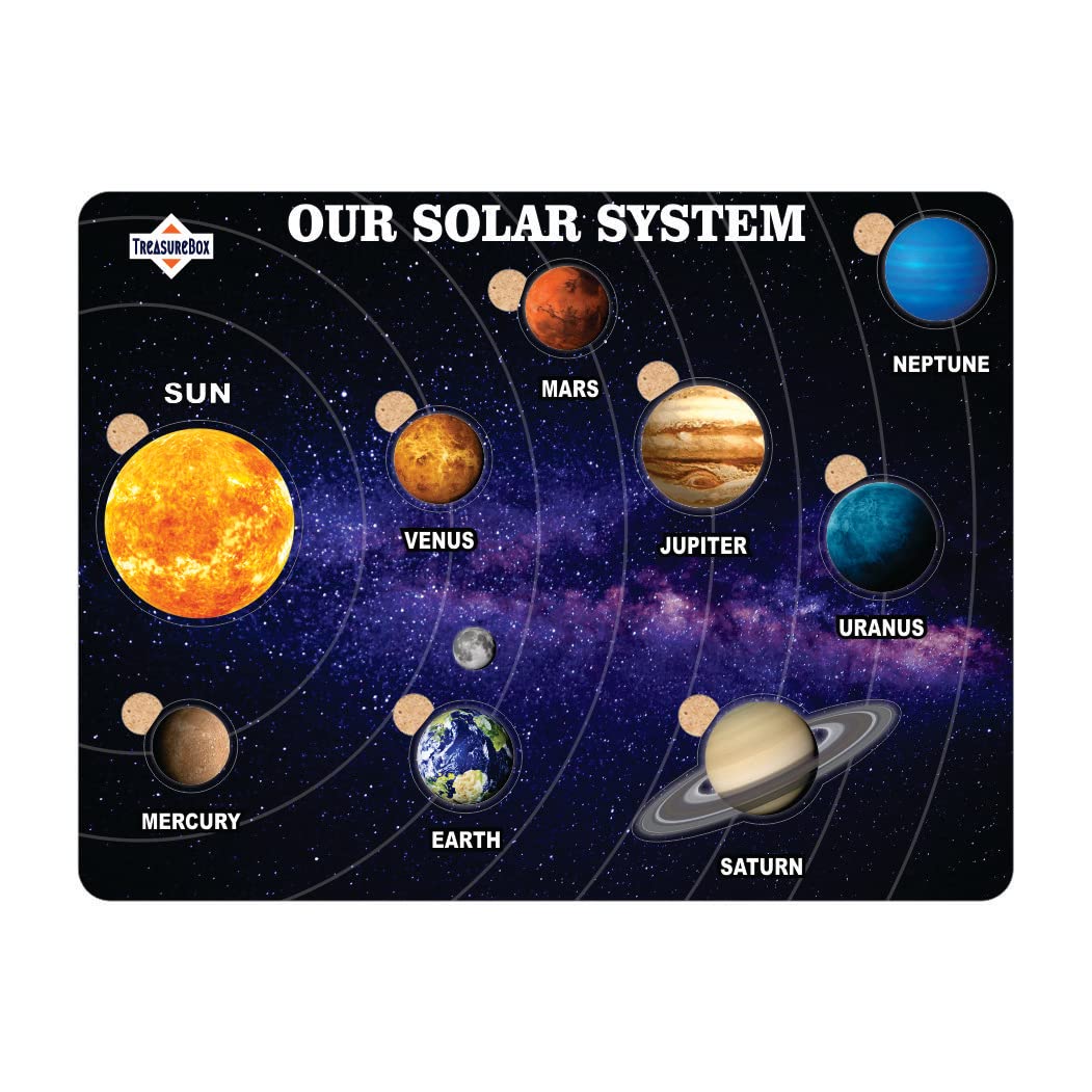 TreasureBox Wooden Puzzle Educational Board Learning Toy Tray for Kids, Size 22x30 cm (Solar System)-image-25