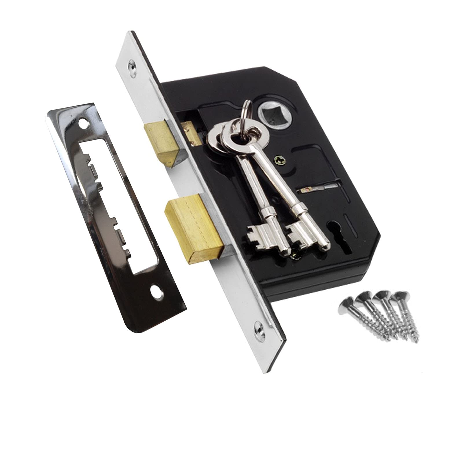 Handle King Chrome Internal Door Lock - 3 Lever Mortice Sash Lock With Brushed Finish 76Mm/57Mm Backset