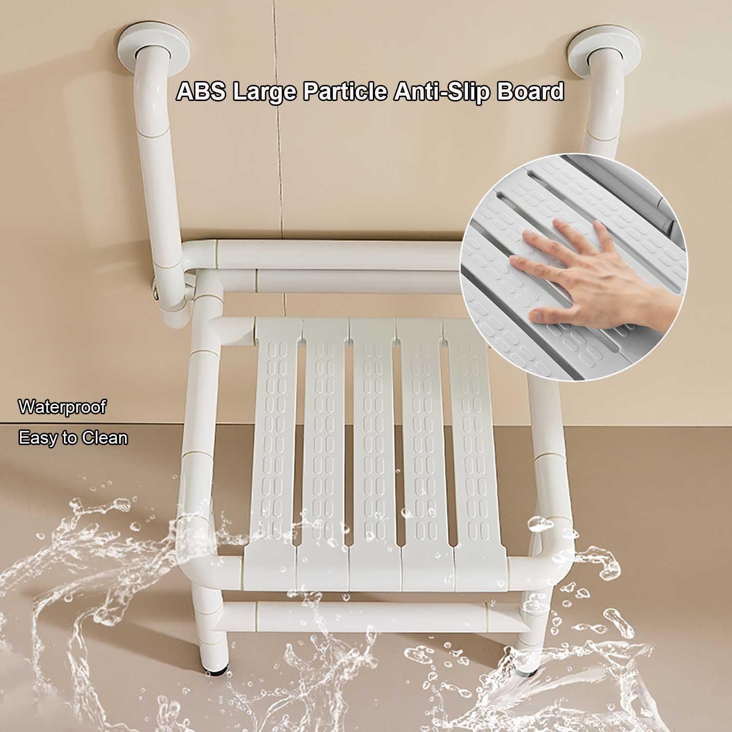 Silla de Ducha Blanca Plegable Antideslizante para Ancianos | Asiento de Ducha Montada en la Pared,Taburete de Baño,Ahorra Espacio,Luminoso,Acero,Panel Reforzado,Soporta 150 kg