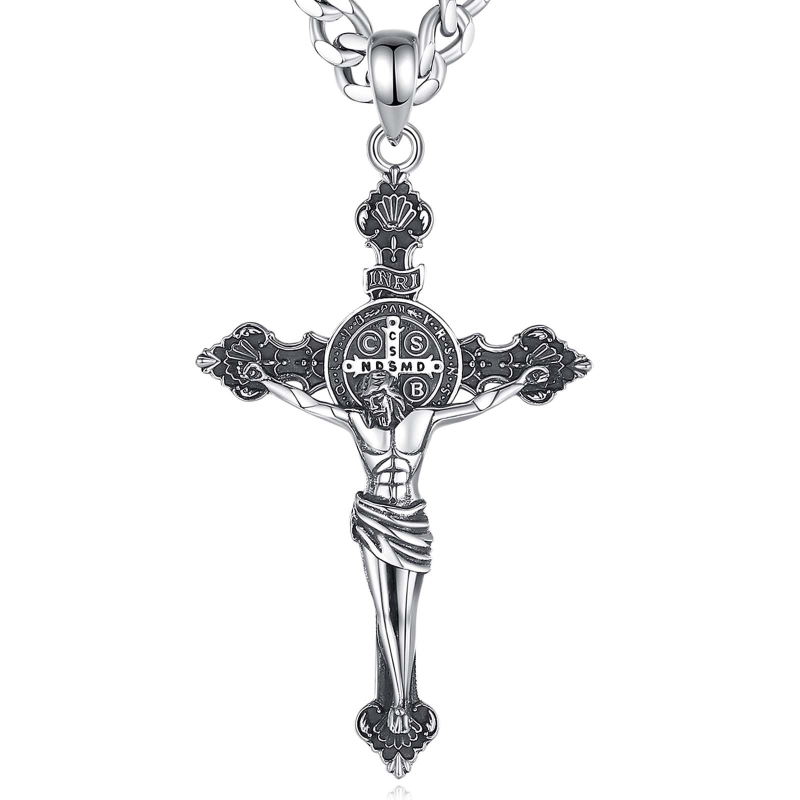 INFUSEU St. Christophorus/St. Michael/St. Benedikt/Heiliger Jude//Jungfrau Maria Medaille Jesus Kreuz 7 Erzengel Siegel 925 Sterling Silber Anhänger für Männer Frauen Heilige Religiöse Amulette