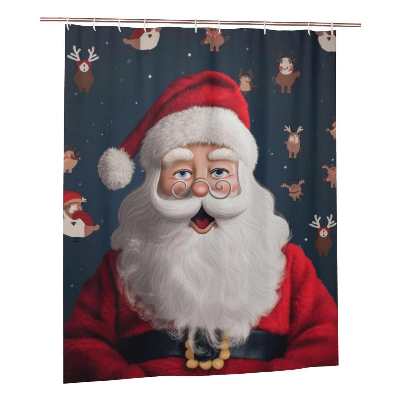 BWWHCCTI Santa Claus Christmas Printed Shower Curtain With 12 Plastic Hooks Opaque Quick Drying Waterproof Shower Curtains Sets For Bathroom 152x183 Cm