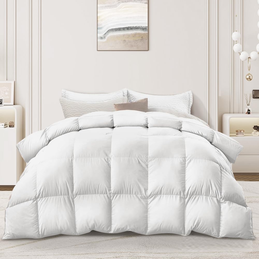 Kapok Down Comforter Queen Size, Recycled White Down and Kapok Blended Filling Winter Duvet Insert for Difficulty Falling Asleep & Sleeping Lightly & Afraid of Cold Sleepers (90x90'', White)