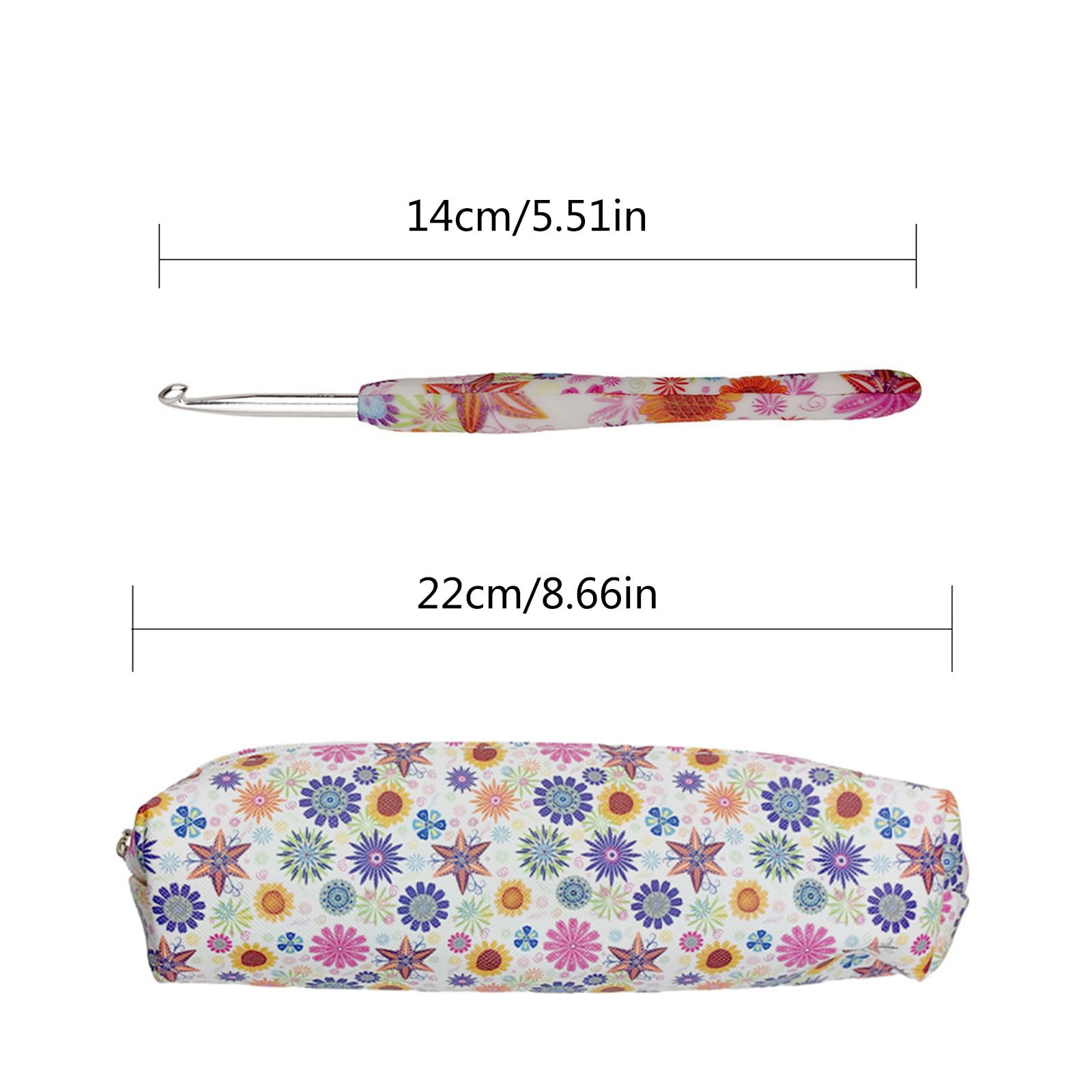 Juego de agujas de ganchillo multifuncionales largas de 2 mm a 10 mm, agujas de ganchillo ergonómicas, herramienta de tejer fácil de usar, juego de 14 ganchos de ganchillo de tamaño con funda, ganchos