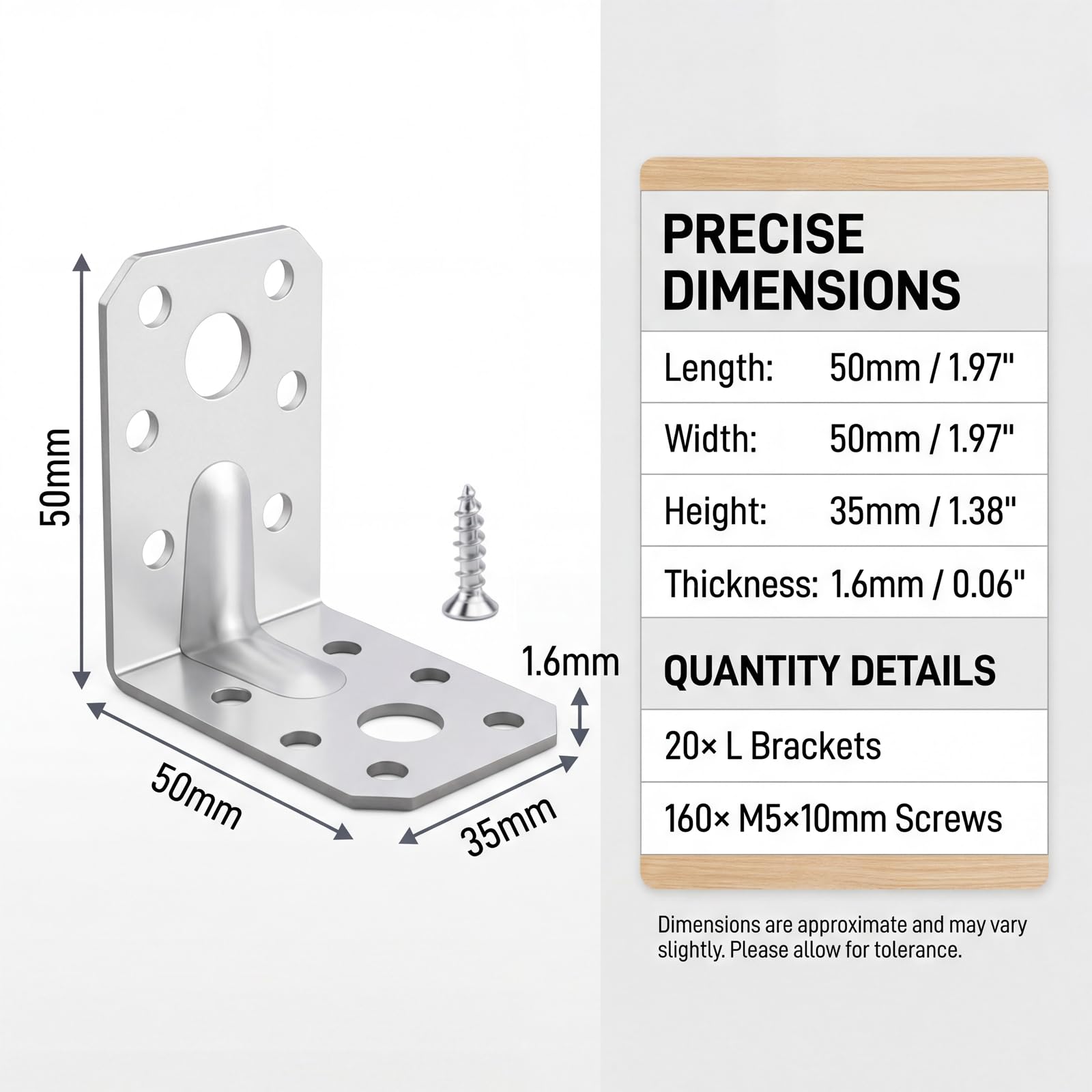 20 staffe angolari, staffe metalliche ad angolo di 90 gradi, connettori angolari, connettori in legno, staffe per carichi pesanti per mobili, sedie, tavoli, montaggio su finestra (50 x 50 x 35 mm) con