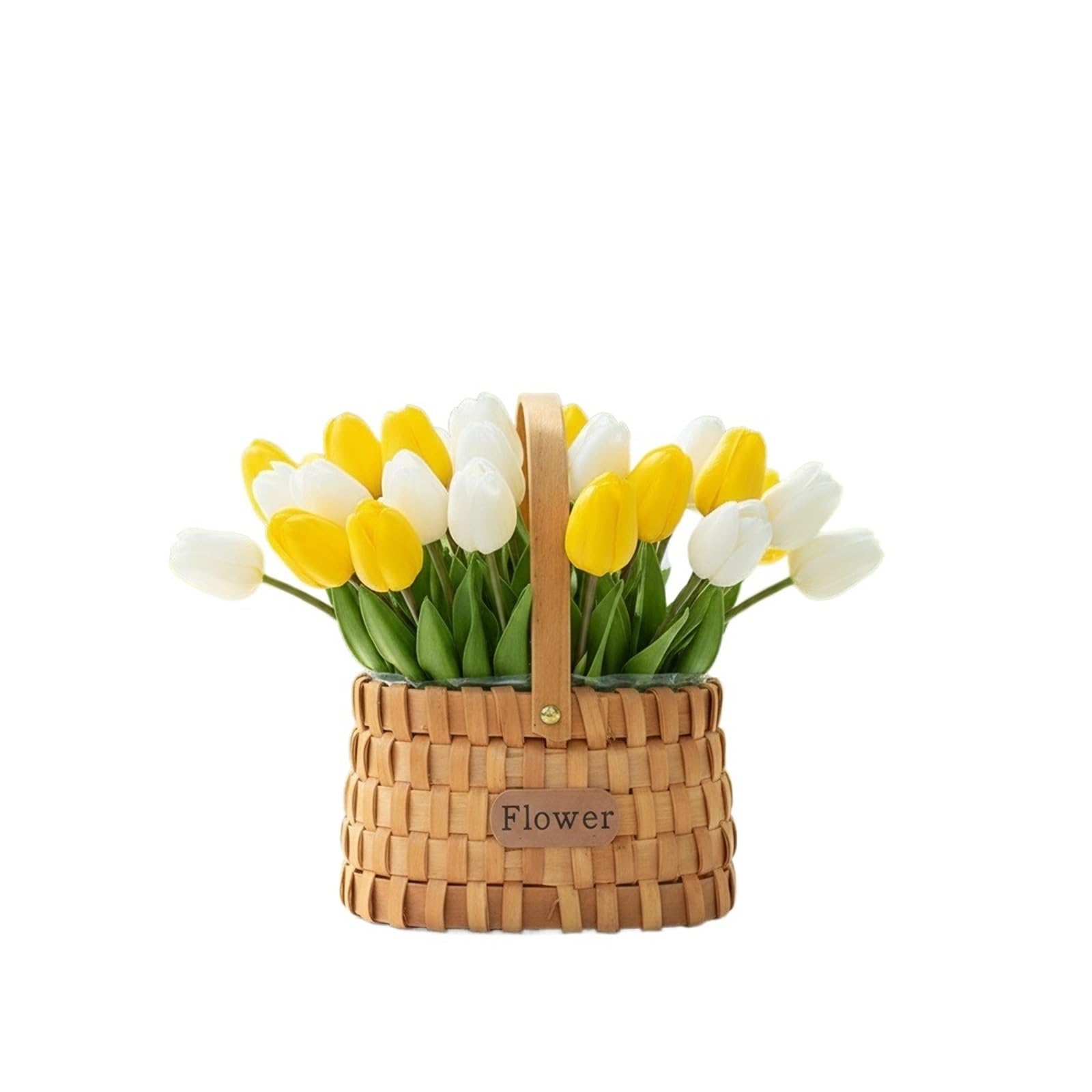 Wooden Chip Rattan Storage Basket With Handle Hand-woven Picnic Fruits Vegetable Bread Serving Baskets(Color 02)