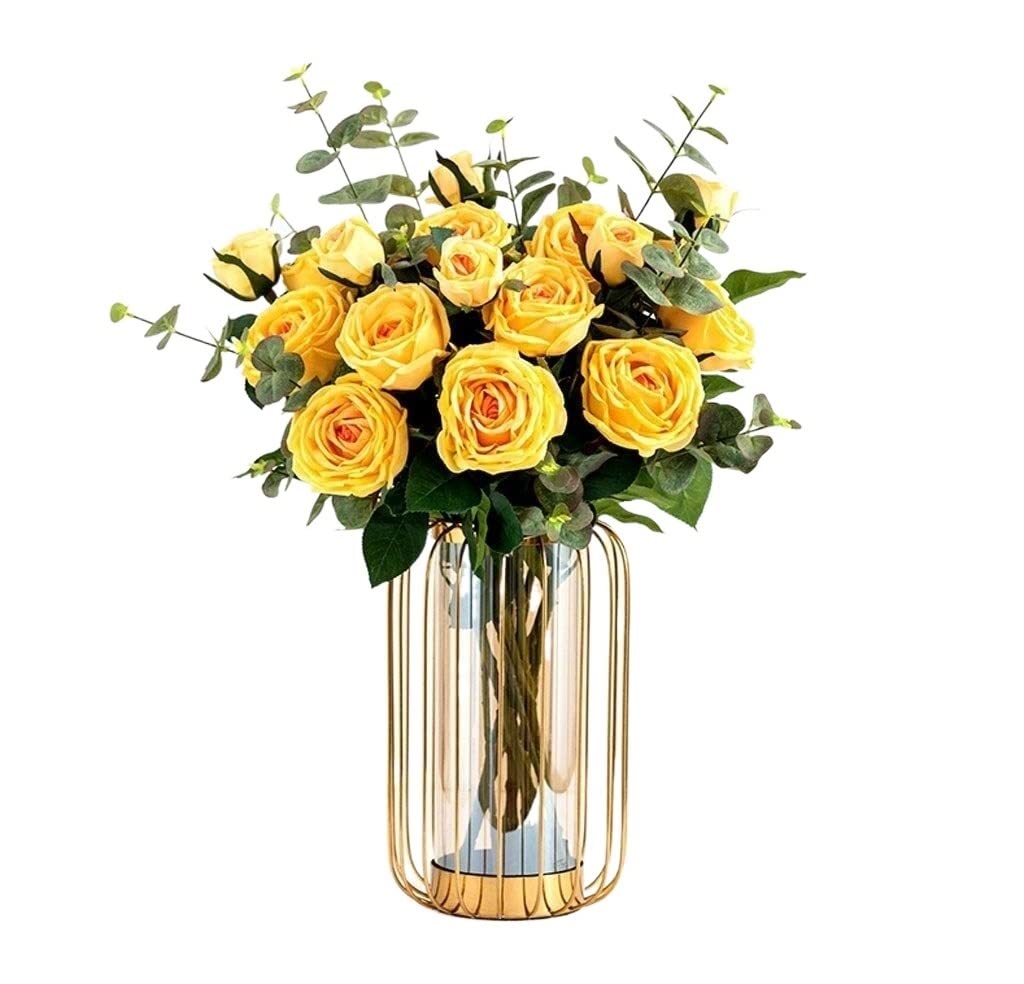 DFGHNBVC Artificial Flowers Artificial Flowers In Vase, Fake Silk Bouquet Decor Realistic Flower Arrangements Wedding Table Centerpieces Faux Flowers.A-Q