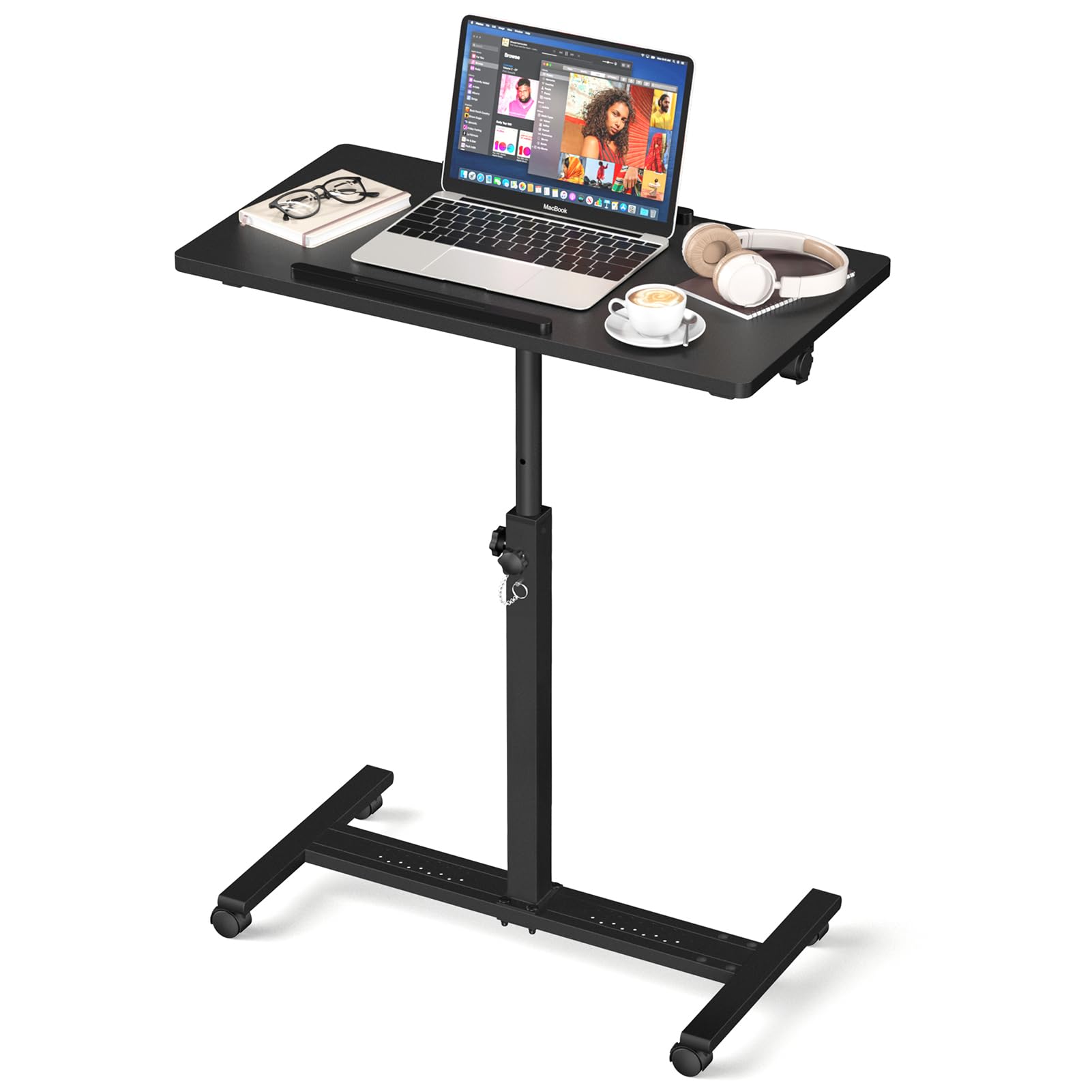 Adjustable Overbed Bedside Table, Hospital Bed Table with Wheels, Portable Rolling Desk, Mobile Small Standing Desk, Rolling Laptop Stand, Computer Cart