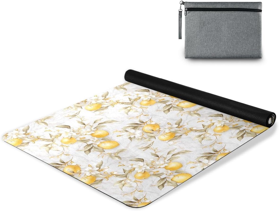 ALAZA Lemon Floral Marble Yoga Mat Non Slip Fitness Exercise Mat, Workout Mat for Yoga, Pilates and Floor Exercises