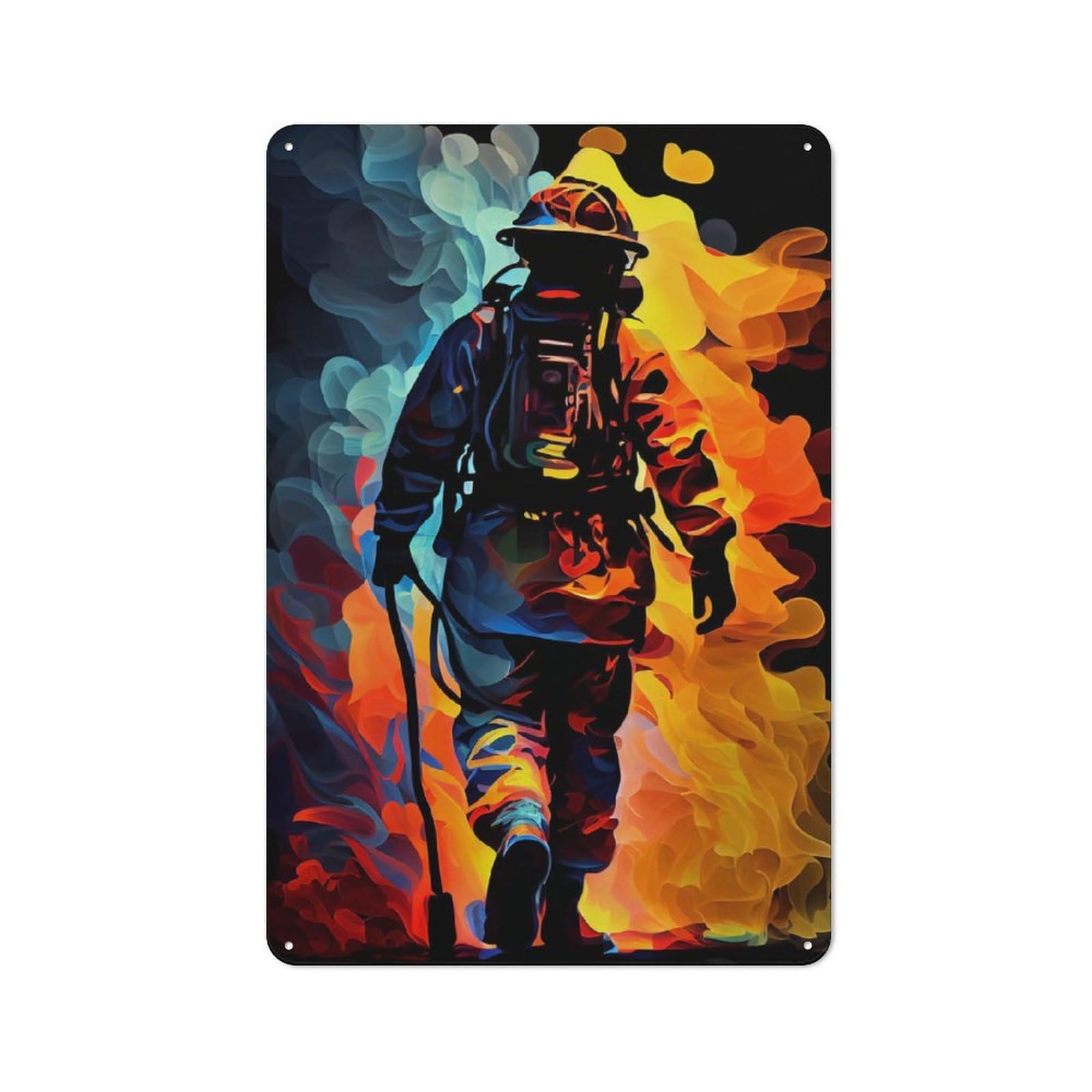 Junmoney Firefighter Painting Retro Tin Wall Sign 30X20cm Featuring Novelty Wall Art For Bedroom, Kitchen, Office Or Living Room