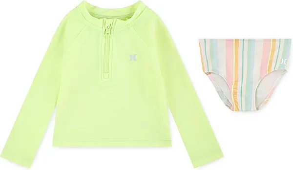 Hurley Baby and Toddler Long Sleeve Rash Guard Swim Suit 2-Piece Outfit Set