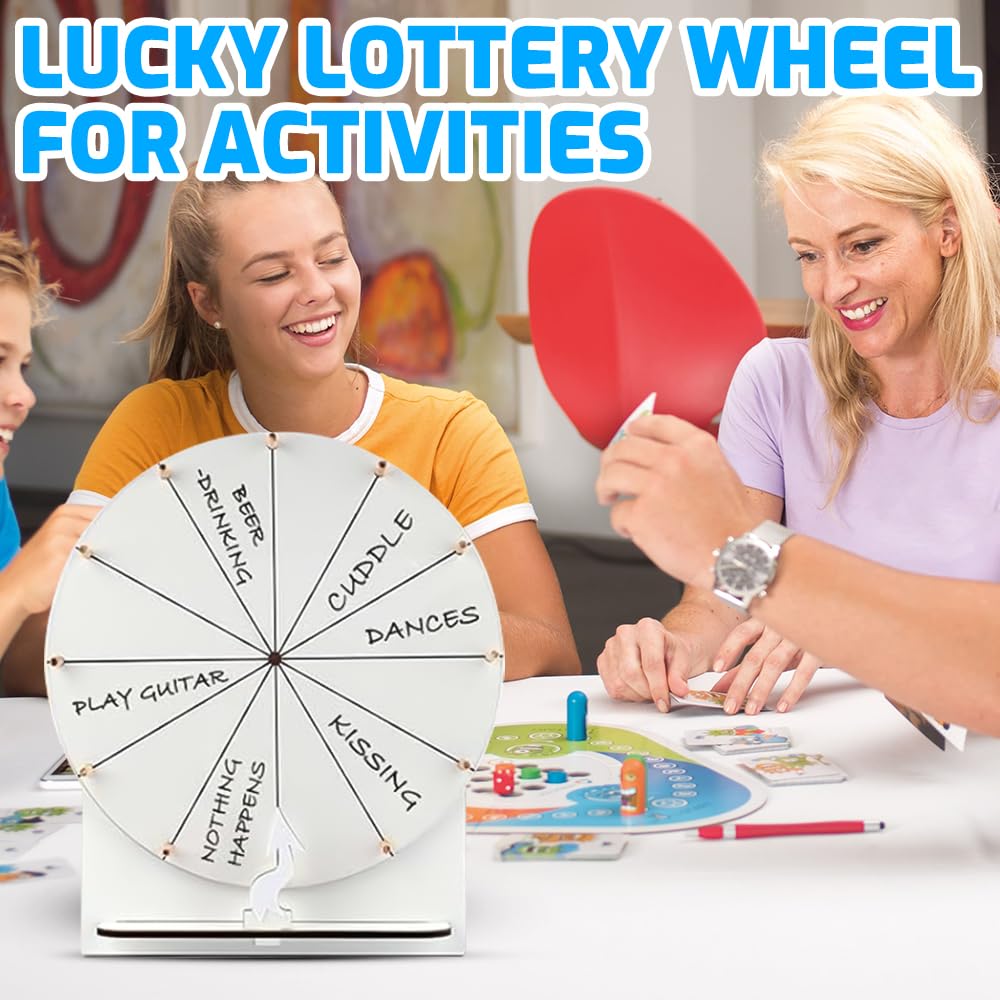 Ruota della Fortuna, 29cm Ruota dei Premi Che Gira, Ruota Girevole per Giochi con 12 Slot, Ruota della Fortuna Personalizzabile con Gomma e Pennarello per Feste, Pub, Carnevale, Fiere(Bianco)