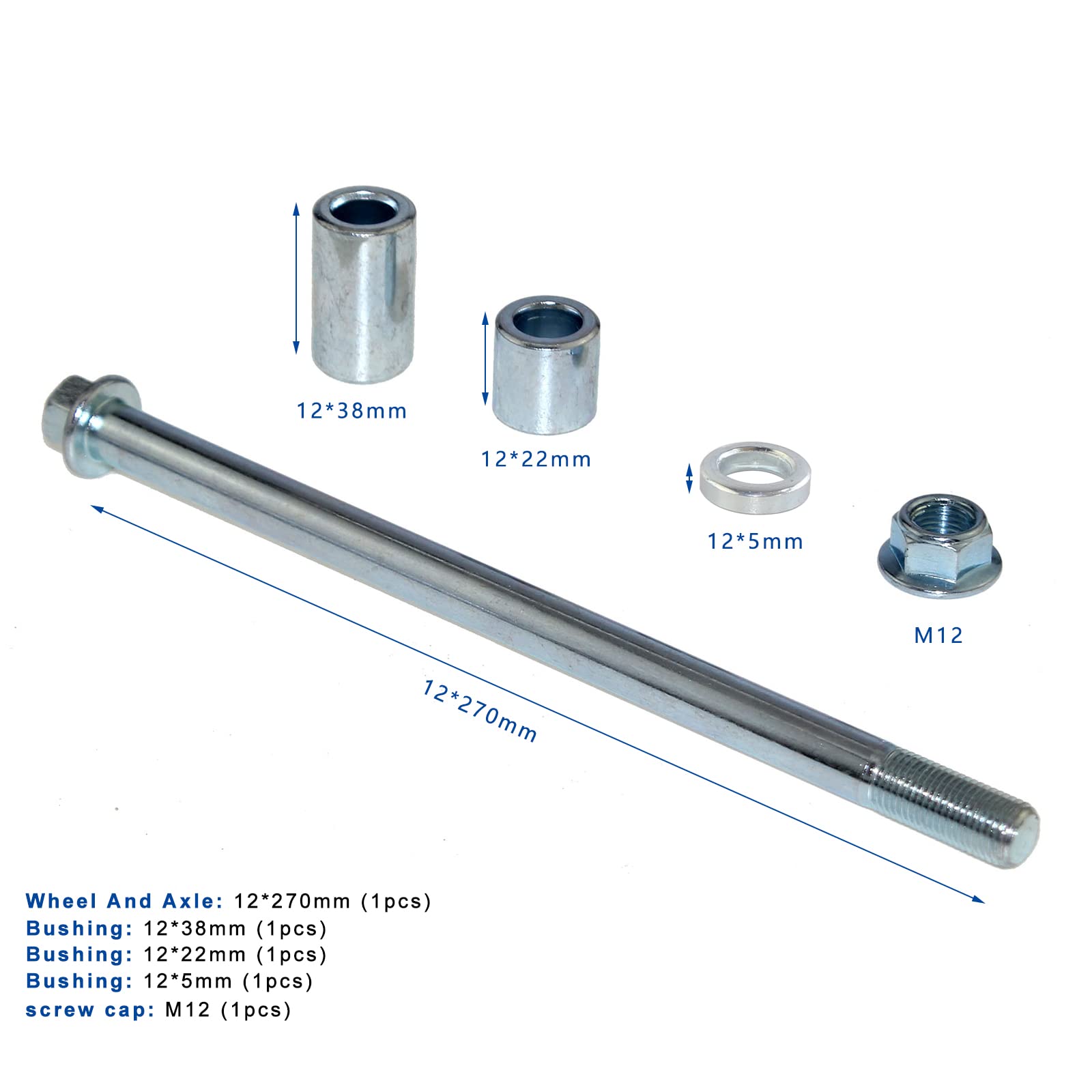 Minho 12mm 270mm Asse anteriore e posteriore con boccole 38mm 22mm 5mm Adatto per PIT PRO Dirt Bike, Scooter, QUAD, ATV