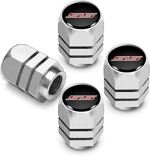 para Chevrolet Camaro SS Logo en negro sobre plata Forma hexagonal aluminio válvula de neumático tapas de vástago