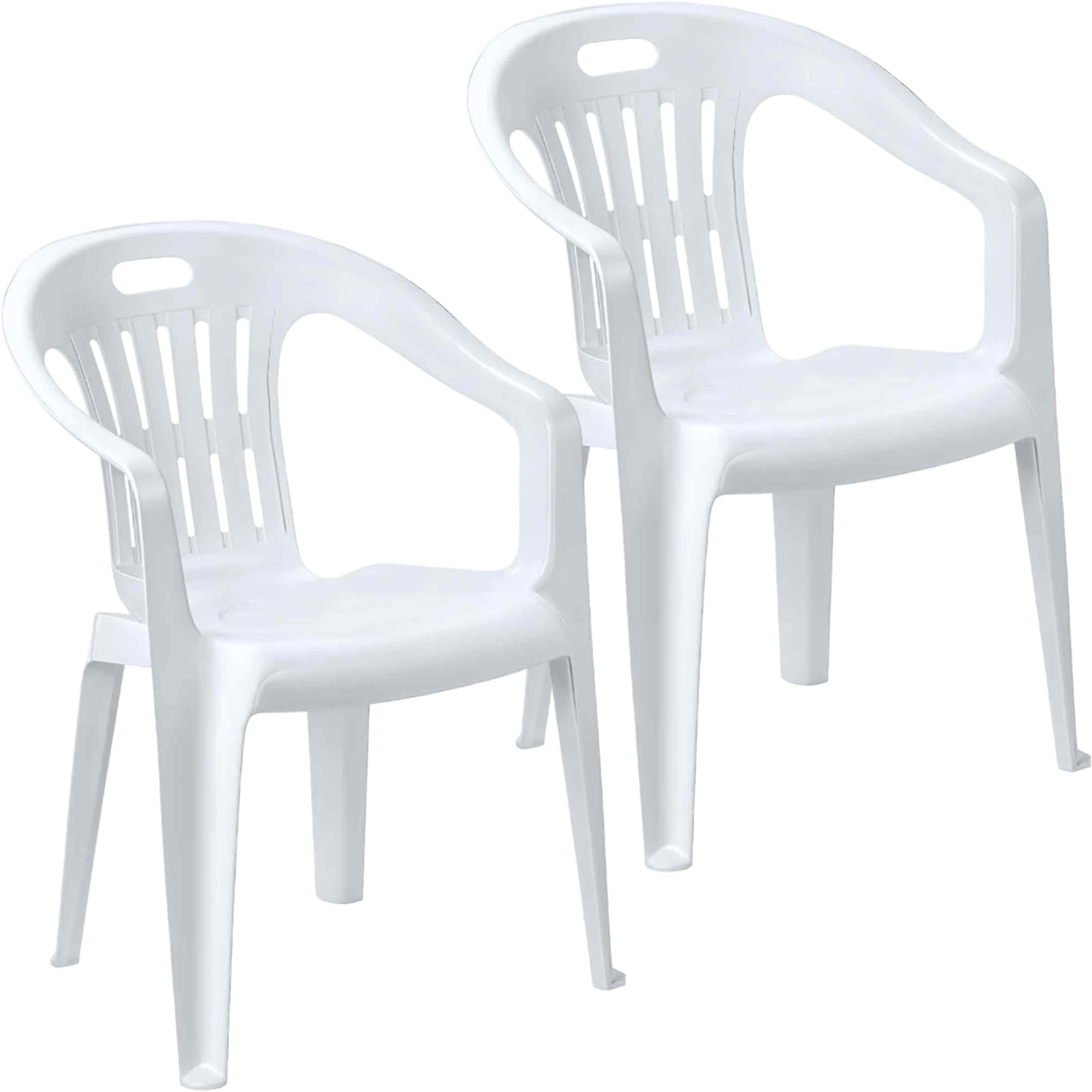 Sicignano | Chaise de jardin en plastique, fauteuil Piona, chaise avec accoudoirs d'extérieur, avec dossier bas, empilable, légère, facile à nettoyer, 56 x 55 x 78 h cm (2, blanc)