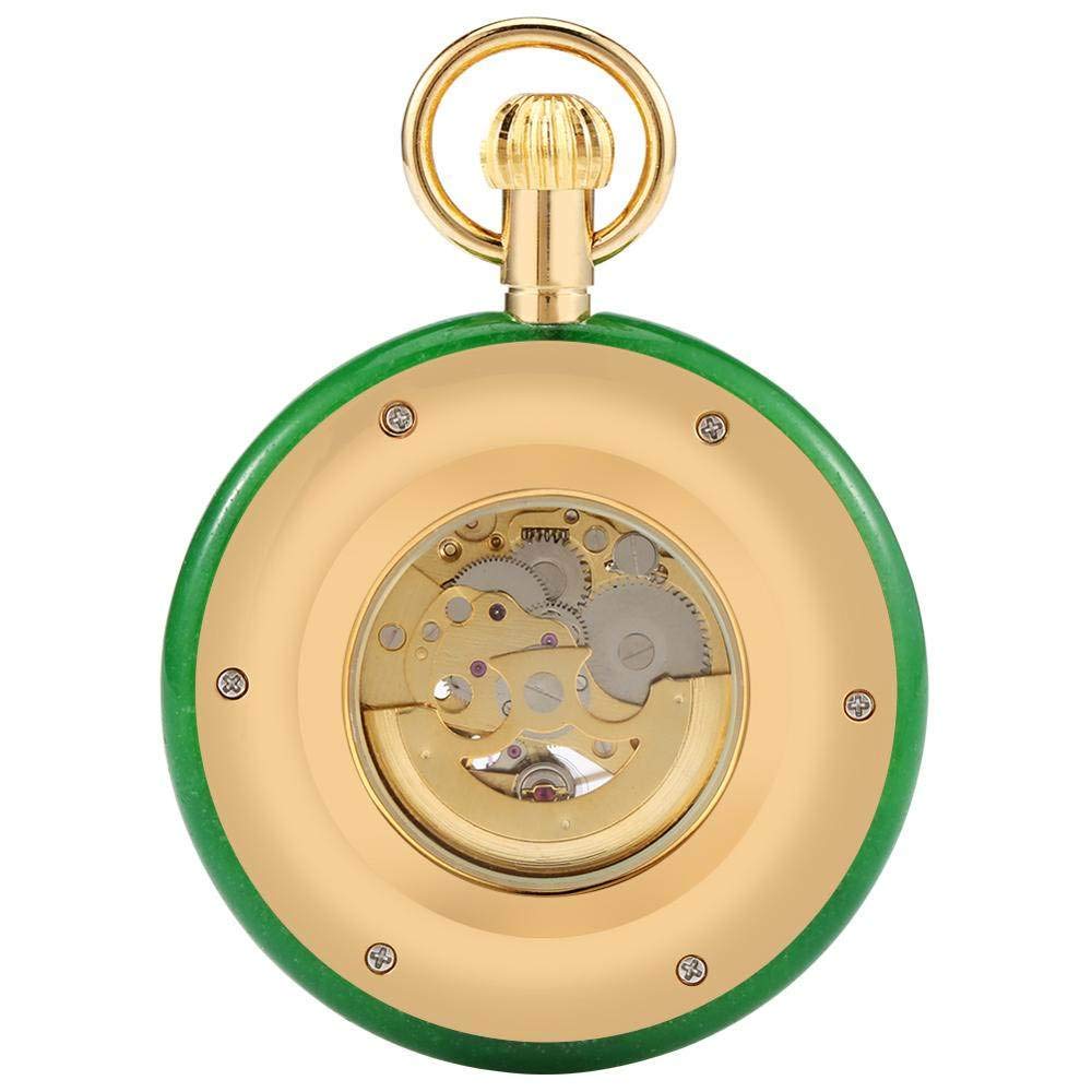 Hervorragende automatische mechanische Taschenuhr mit Jade-Gold-Aufzug, Skelett-Zifferblatt, Taschenuhrkette, Luxus mit Schlangenkette