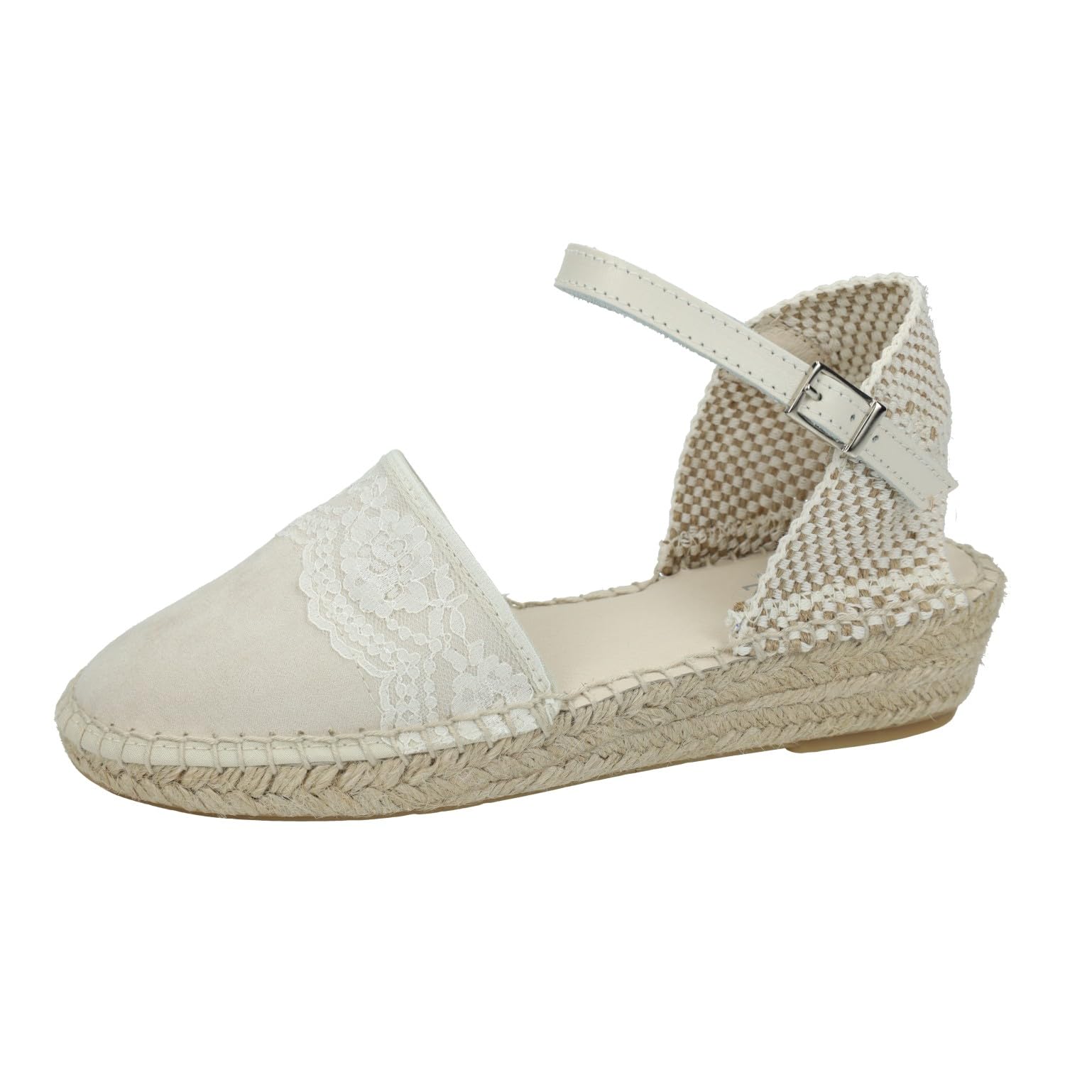 233 Esparteñas de Piel en Color Beige para niñas, esparteñas de comunión Hechas en España, con Encajes al Frente NIÑA Zapato COMUNIÓN
