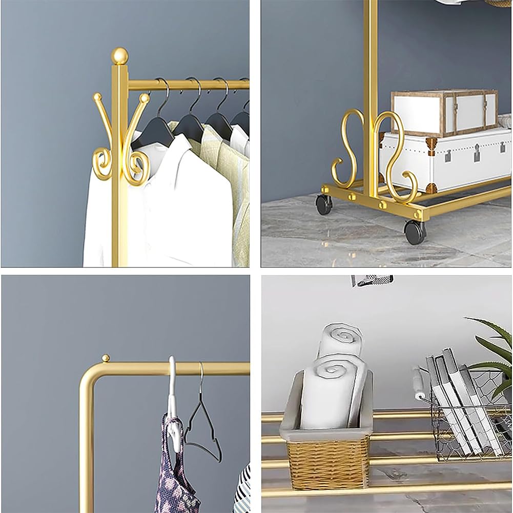 Appendiabiti Appendiabiti Appendiabiti Autoportante Appendiabiti Appendiabiti per Impieghi Pesanti 2 Ganci Laterali per Appendiabiti Camera da Letto Coperta Bambini (Color : Gold