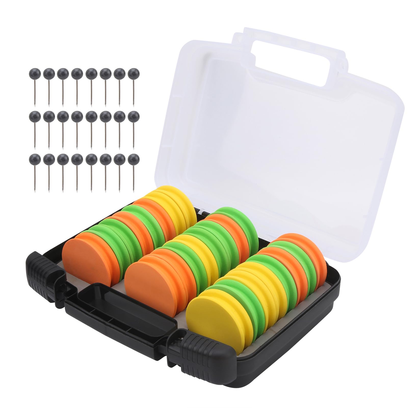 HERCHR Bobines De Ligne De Pêche Rondes en Mousse De 68mm, 24 Pièces, Bobines De Plate-Forme De Pêche, Planches De Mousse, Support De Stockage De Ligne De Pêche avec Boîte De Rangement
