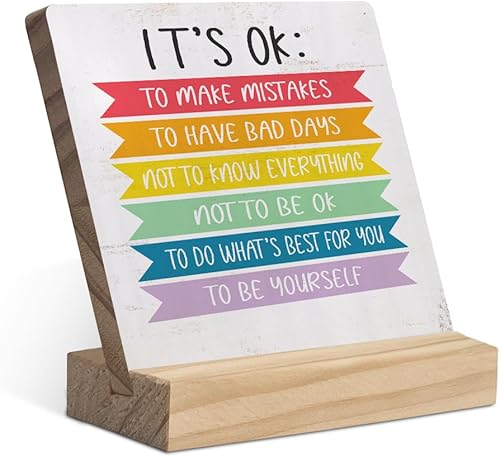 Placa de madera con soporte de madera, citas inspiradoras, letrero de madera para decoración de escritorio para el hogar, aula, escuela, terapia,