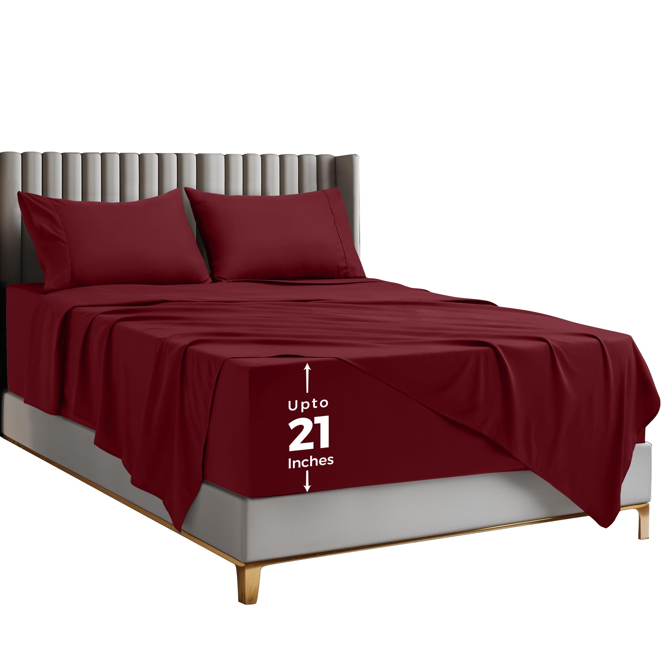 Utopia Bedding Deep Pocket Queen Sheet Set – Fits Mattresses Up to 21 inches – Cooling, Soft & Breathable – Oeko-TEX 4 Piece Bed Sheets (Burgundy)