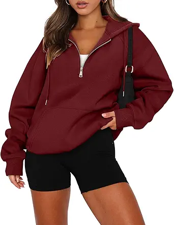onlypuff Women Half Zipper Pullover Sweatshirt Long Sleeve Hoodies Kangaroo Pocket Fleece Basic Sweater