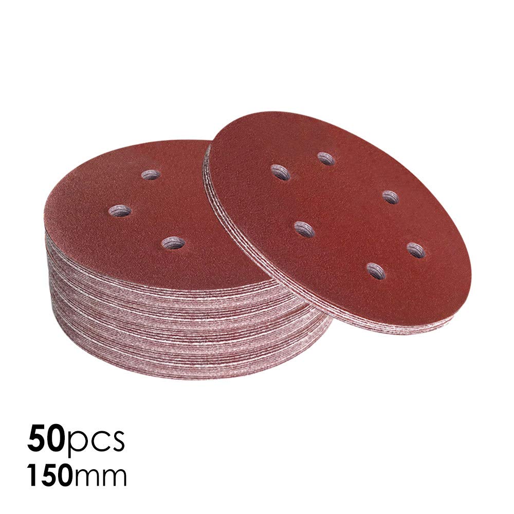 50 pezzi 6quot; Carta vetrata da 150 mm Ossido di alluminio Carta abrasiva per legno Gancio per disco abrasivo e amp; Grana ad anello 60 80 120 180 240 Strumenti Accessori, h, Grana 60