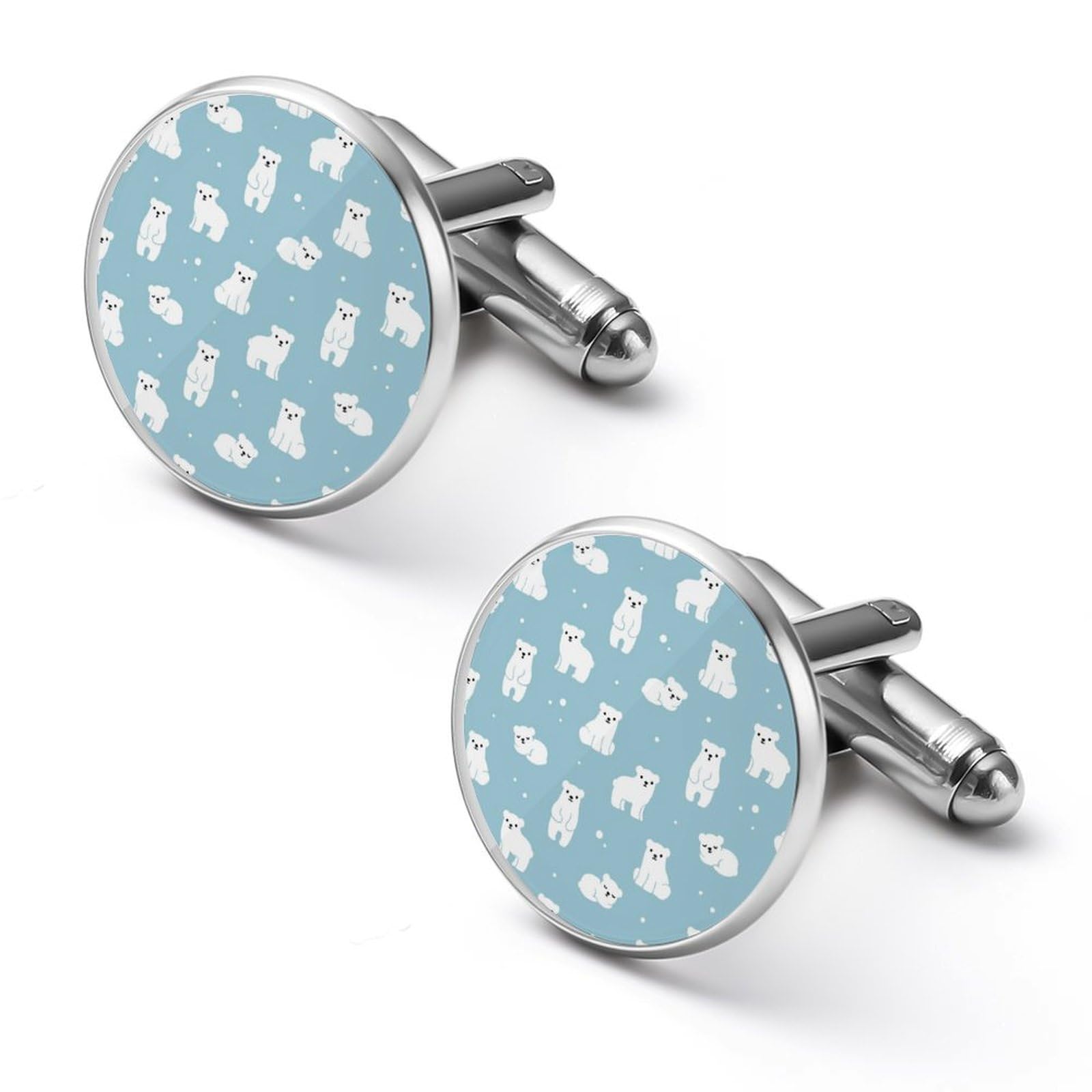 Generic428 Gemelos de oso polar de dibujos animados para hombre, gemelos redondos de aleación, clips de corbata clásicos para traje, camisa, boda, negocios, graduación