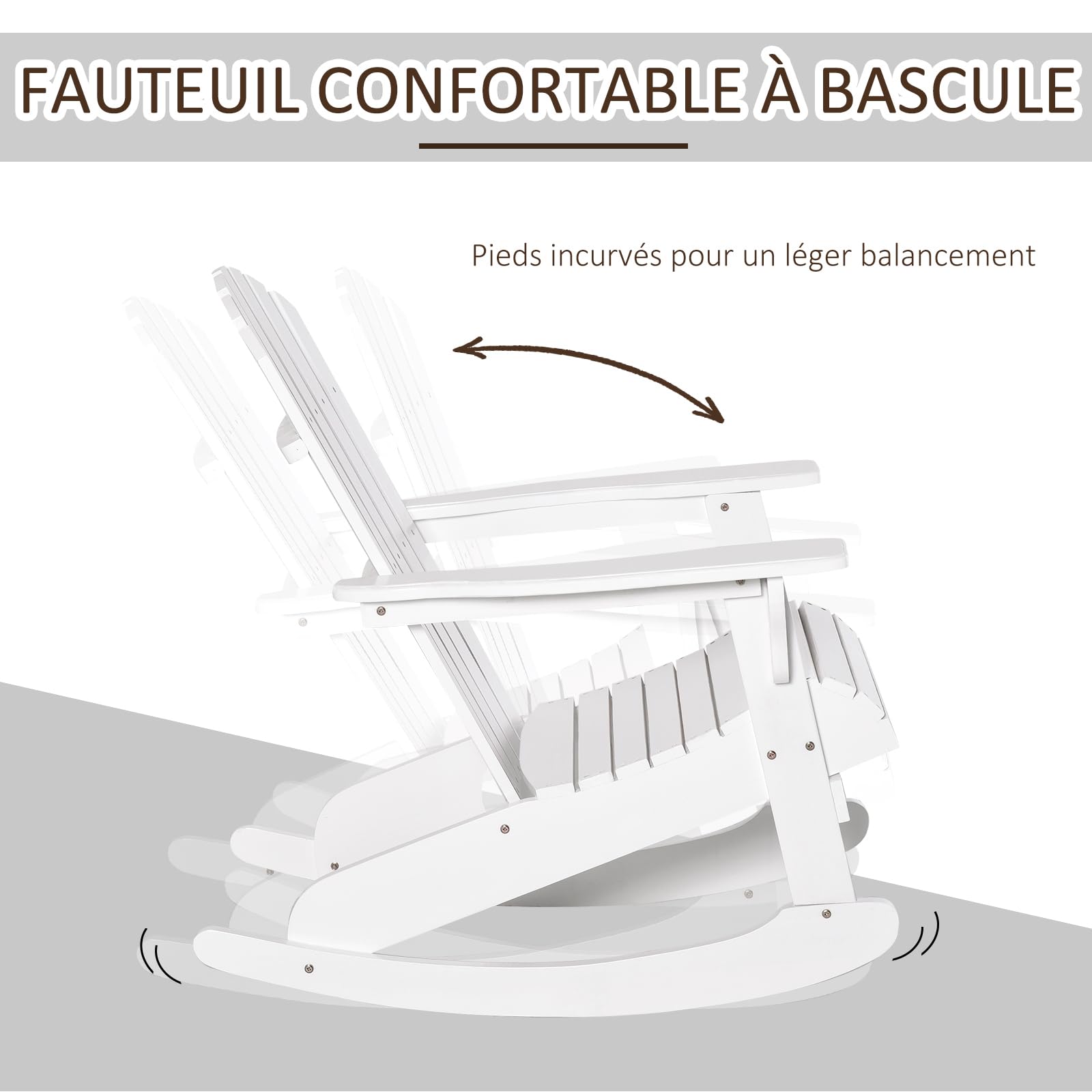 Outsunny Fauteuil de Jardin Adirondack à Bascule Rocking Chair Assise Dossier Ergonomique Style néo-rétro en Bois Massif traité Peint Blanc