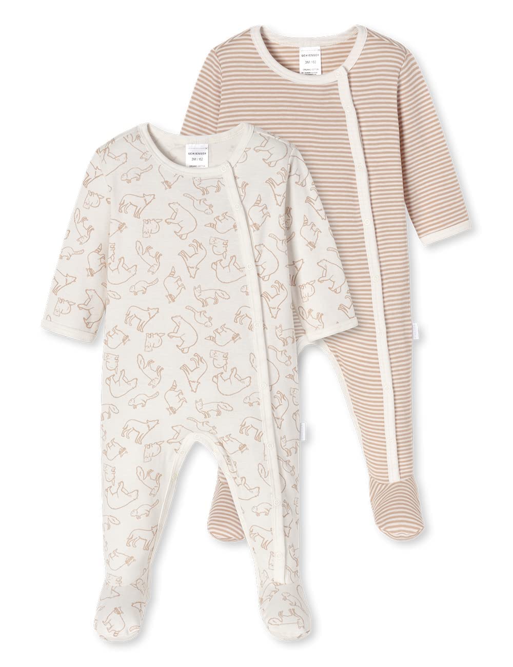 Schiesser Unisex - Baby Schlafanzug Einteiler Body mit Fuß 2er Pack Doppelpack - 177857