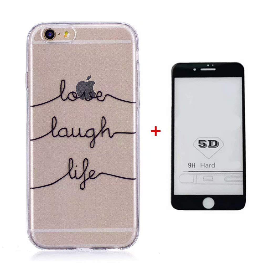 Lanpangzi iphone 6 Case,iphone 6S Case + 5D Tempered Glass Screen Protector TPU Silicone Soft Cover Ultra Thin Transparent Anti-scratch Back Case - Letter