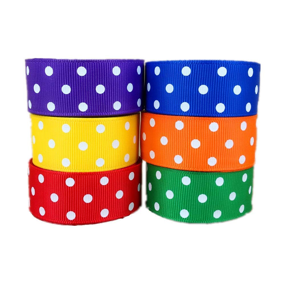 Polka Dots Grosgrain Ribbon, 30 Yards (6x5 yd), 7/8 Inch Width, 6 Colors - Perfect for Crafts, Party Decorations, Wedding, Gifts Wrap, Etc