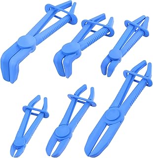 Swpeet 6Pcs Blue Straight and 90° Angled Line Clamps Flexible Hose Clamps Pliers Kit, Hose Pinch Off Pliers Set Line Clamps for Brake Hoses, Fuel Hoses, Coolant Hoses, Most Flexible 5.9" 7.3" 10"