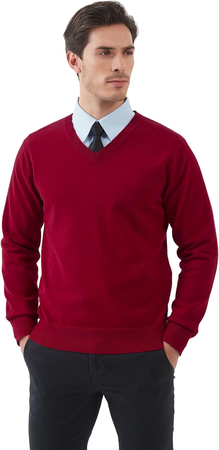Kallspin Men's V Neck Sweater Pullover Regular Fit Pure Cotton Long Sleeve Lightweight Knit Casual Smart Layering - Image 7