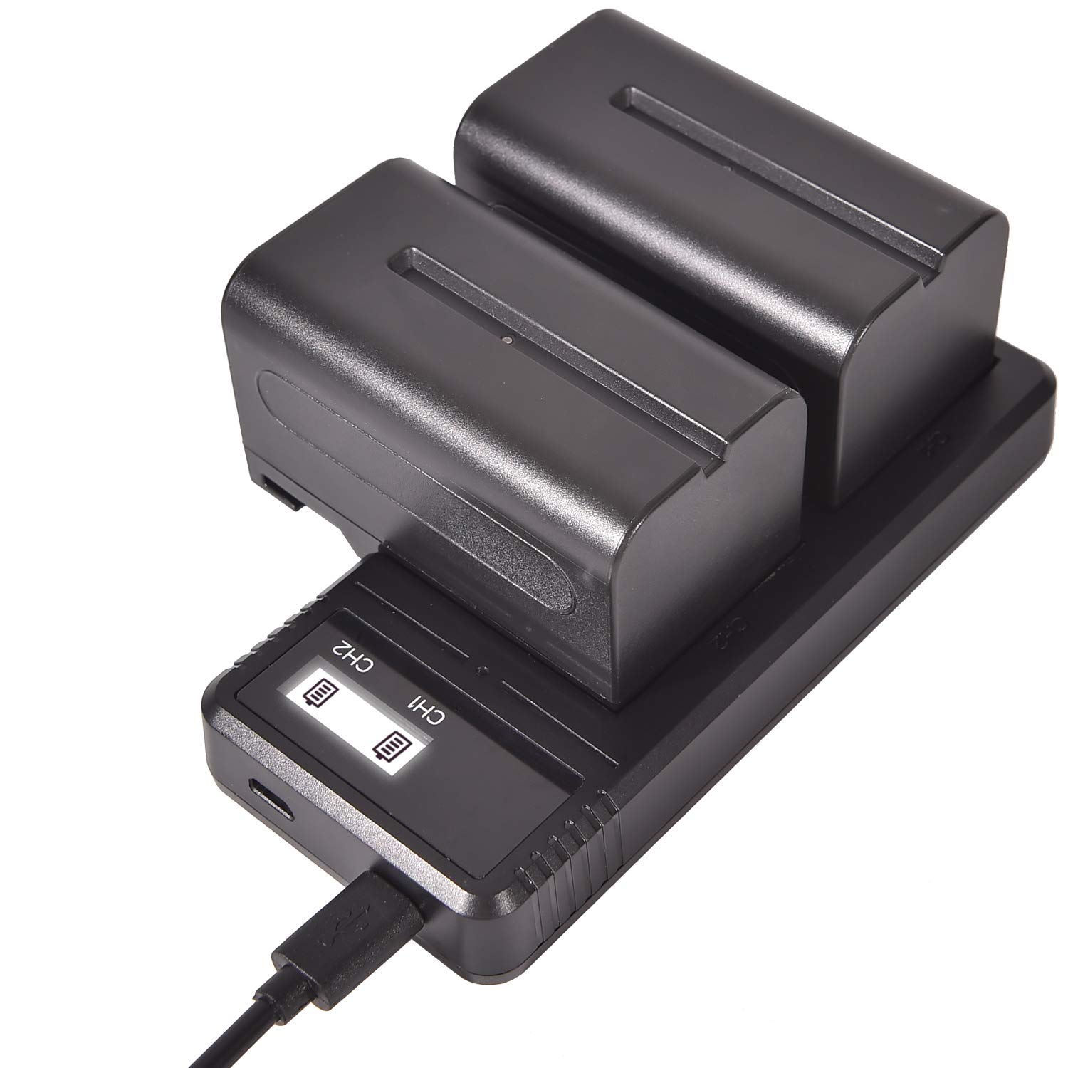 DSTE Lot de 2 Batteries de Rechange NP-F750 + Chargeur Double LCD Compatible avec Sony NP-F730 NP-F770 CCD-SC5 CCD-TRV80PK DCR-TRV820 CCD-SC55 CCD-TRV81 DCR-TRV820K CCD-SC65