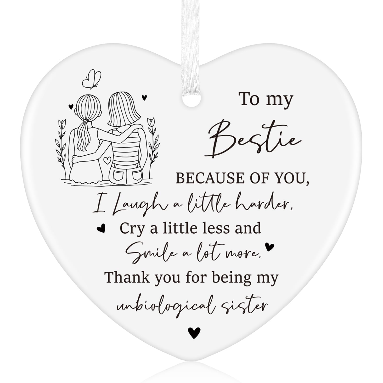 Tenare Ceramic Heart Keepsake Hanging Ornament Gifts, Bestie Bestie
