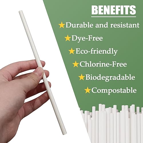 Miniatura 3 de Paquete de 100 pajitas de papel de color blanco biodegradables y amigables para beber a granel para suministros de fiesta, novia/baby shower,