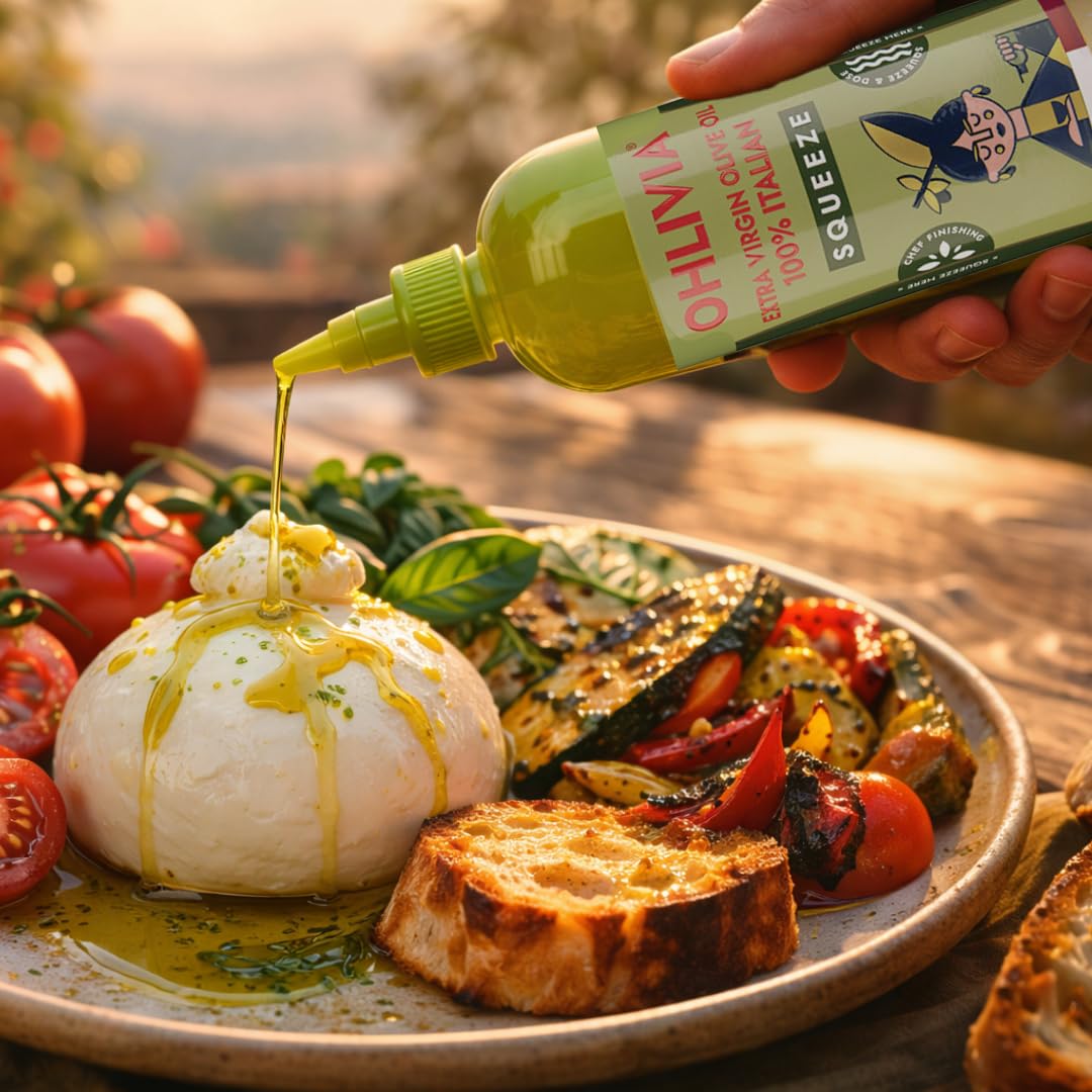 AGRIDÈ Ohlivia Squeeze Extra Virgin Olive Oil - 100% Italian, Cold Pressed EVOO for Cooking & Finishing in a Squeeze Bottle, Authentic Imported Product of Italy - 16.9 fl oz / 500 ml
