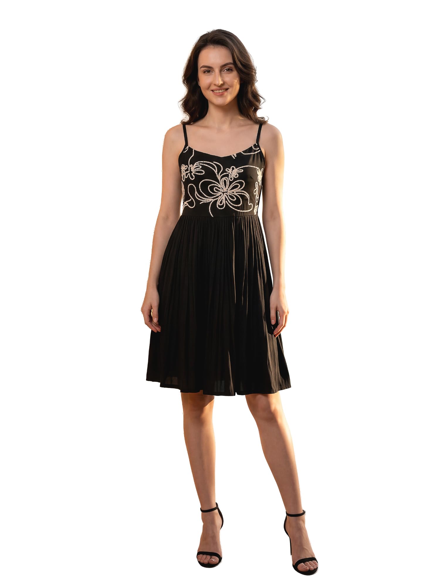 Women's Fit & Flared Midi Sleeveless Square Solid Dress-image-13