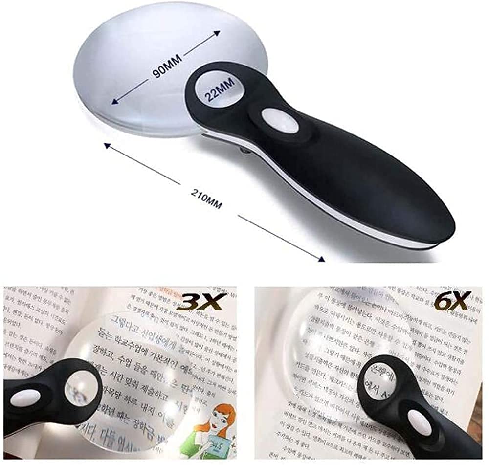 Lupas Lupa de Lectura Lupa sin Montura Lupa de Mano 2 Luces 3X 6X