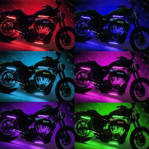 NBWDY 12Pcs Vehicle Motorcycle LED Light Kit Strips Multi-Color Accent Glow Lighting Neon Lights Lamp Flexible with Remote - Thumbnail 2