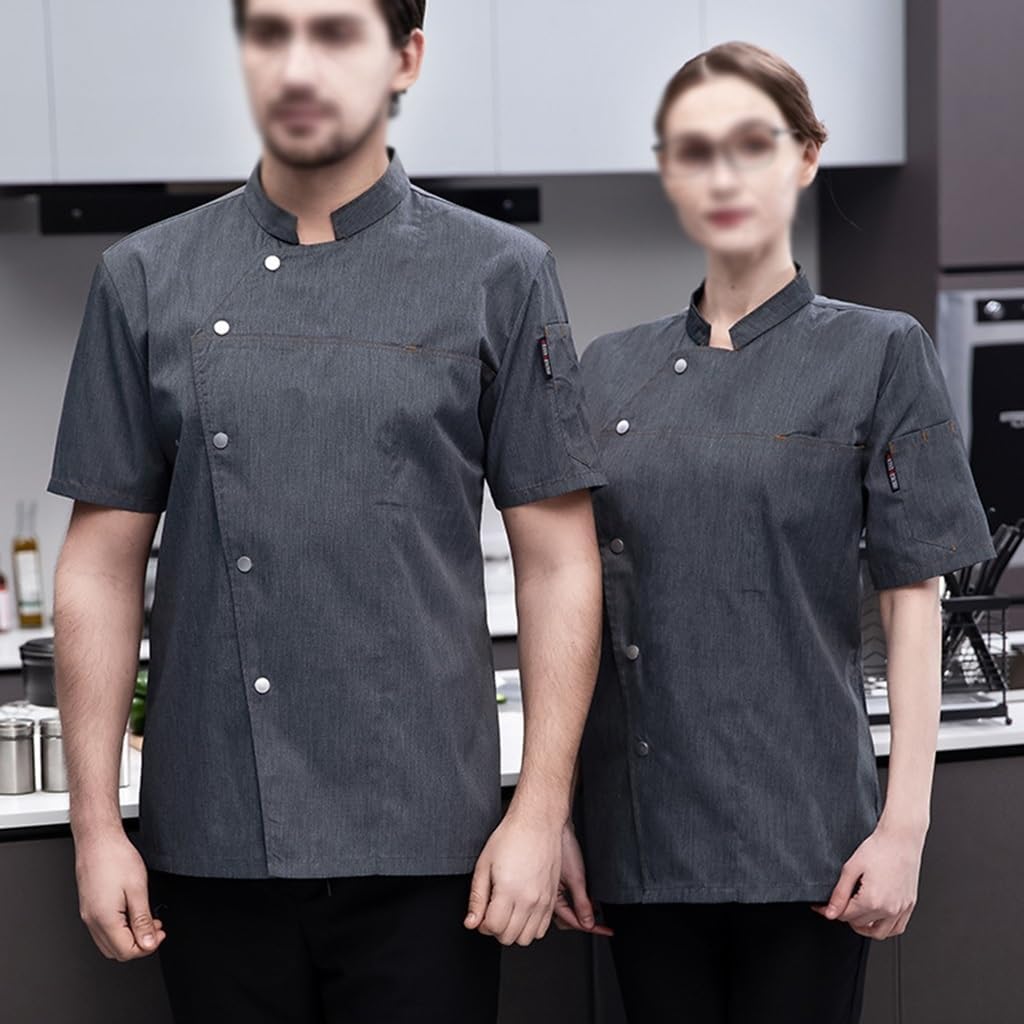 Unisex Chef Jacket Short Sleeve Catering Cooking Clothes Chef Coat Uniform Workwear for Restaurant Kitchen