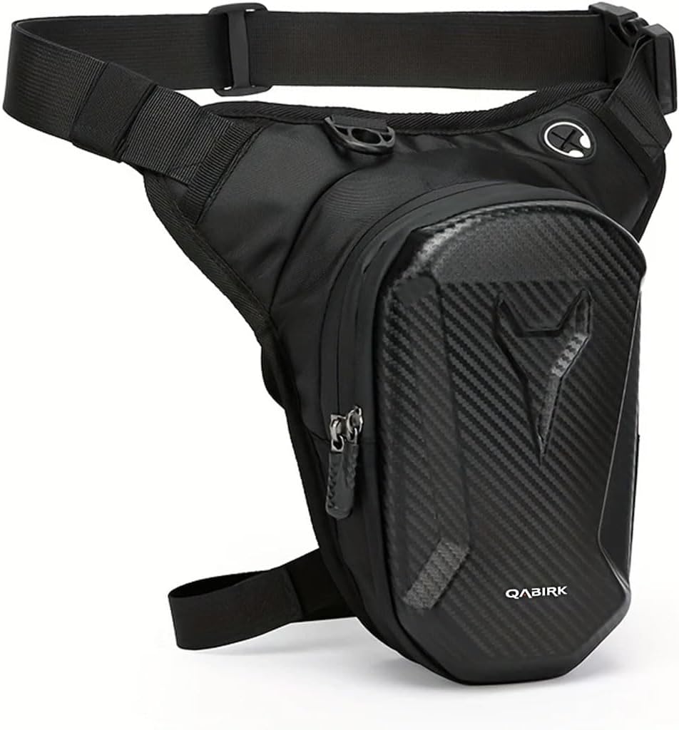 Waterproof Motorcycle Leg Bag with Headphone Jack, Adjustable Shoulder Strap And Double Zipper Compartment - Black EVA Outdoor Riding Waist Bag for Off-Road Bikes And Motorcycles, Adjustable Sh