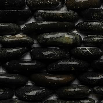 CNK Tile Natural Charcoal Black Stone Pebble Tile - 6 x 12 Polished Natural Stone for Shower Bathroom Backsplash & Outdoor Landscaping - Durable Weather-Resistant Low-Maintenance Design - Pack of 1
