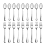 16 Pcs Forks and Spoons Silverware Set,Food Grade Stainless Steel Flatware Cutlery Set for Home,Kitchen and Restaurant,Mirror Polished,Dishwasher Safe - 8 Dinner Fork(8 inch) and 8 Teaspoon(6.5 inch)