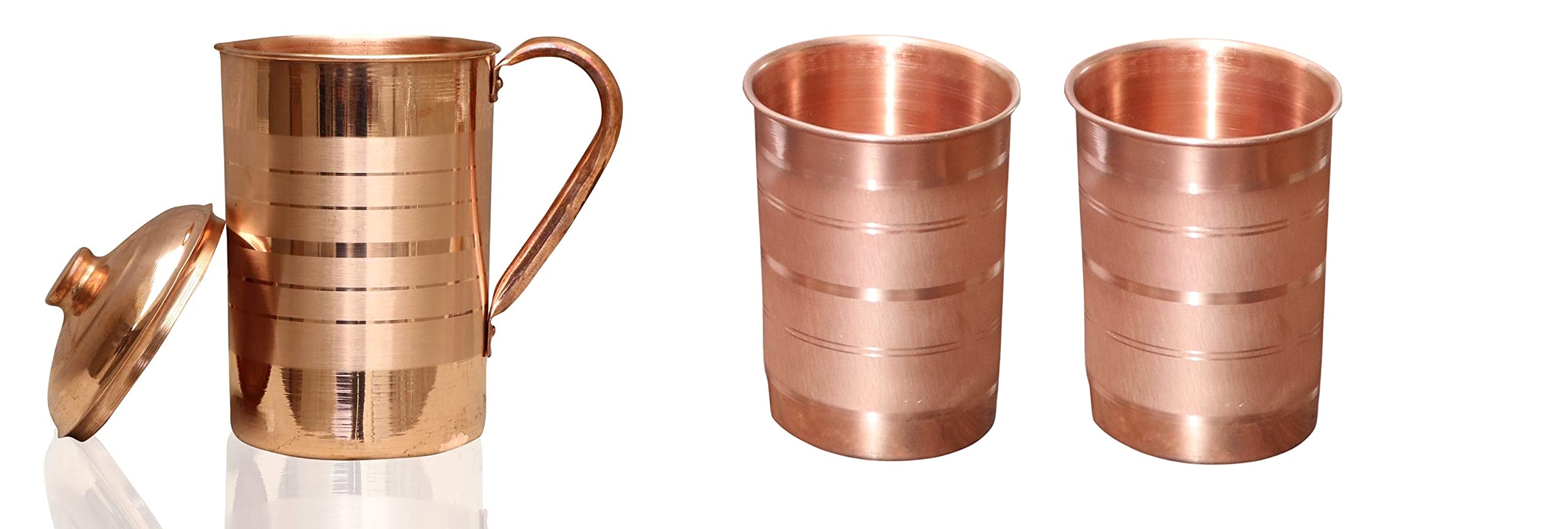 Metal Mission Copper Jug and Glass Set - 2 Pieces, Copper Jug 1500 ml, Copper Glass 250 ml Each