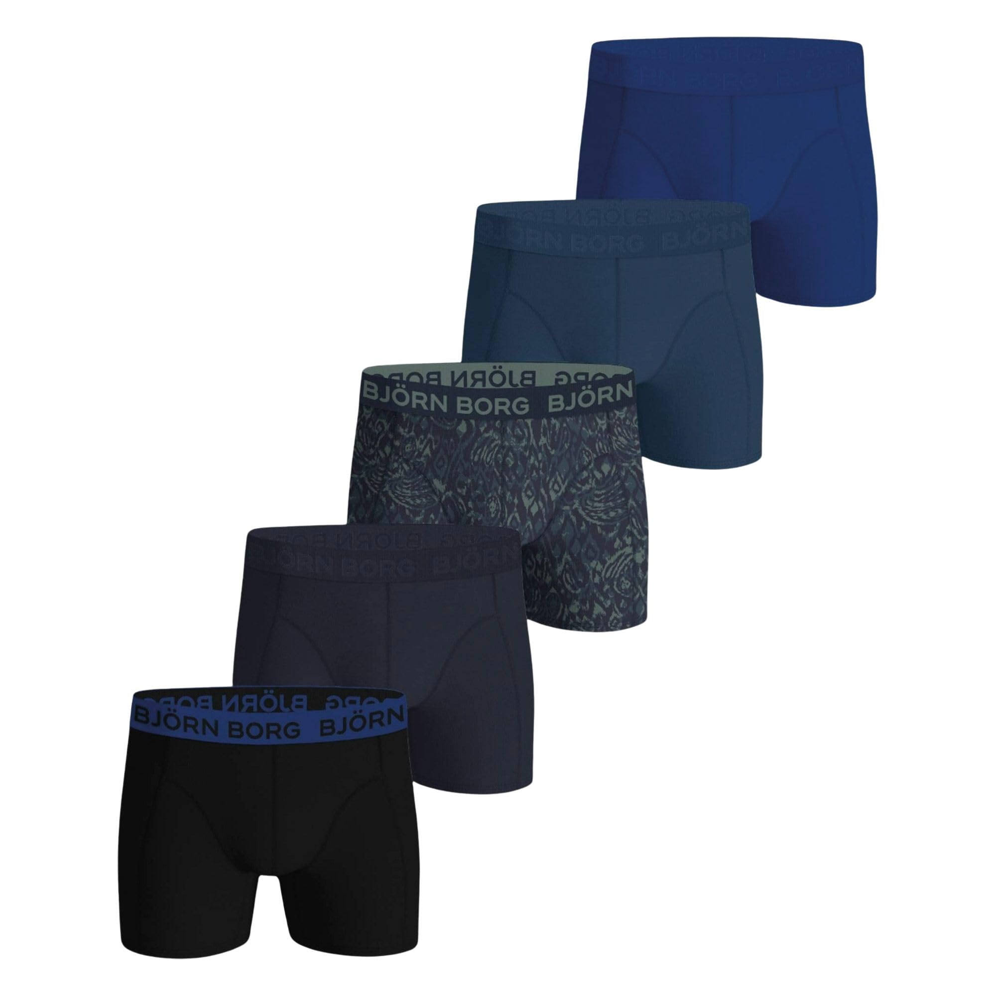 Björn Borg Men's Black, Blue, Navy, Print Boxer Briefs 5 Pack – Cotton Stretch Underwear With Logo Waistband, Mid-Rise Fit, Breathable Fabric (Uk, Alpha, M, Regular, Regular, )